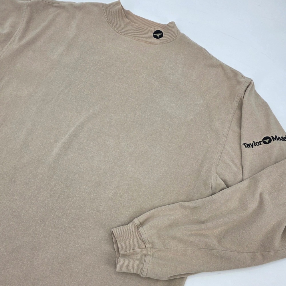 VINTAGE TAYLORMADE GOLF MOCK NECK SHIRT MENS MEDIUM TAN LONG SLEEVE EMBROIDED